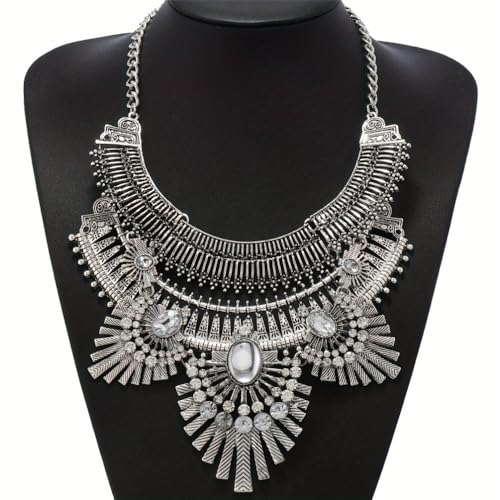 Vintage Bohemian Statement Necklace for Women - Alloy Crystal Tribal Boho Pendant Jewelry2