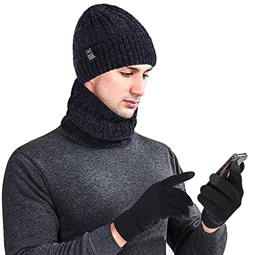 Set de bufanda gorro y guantes táctiles de invierno con forro polar 7