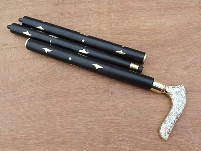 Victorian Flower Leaf Vintage Black Wooden Walking Stick Cane Antique Brass Gift for Men and Women Handmade Design Gift Everyday Use Best Gifts by image 3