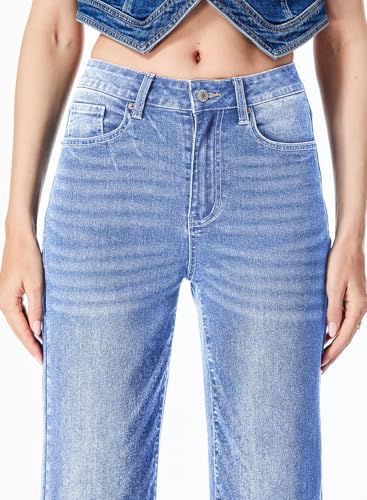 Sidefeel Women's Wide Leg Jeans Casual High Waisted Straight Zimbaplatinum Denim Pants with Pockets - Image 6