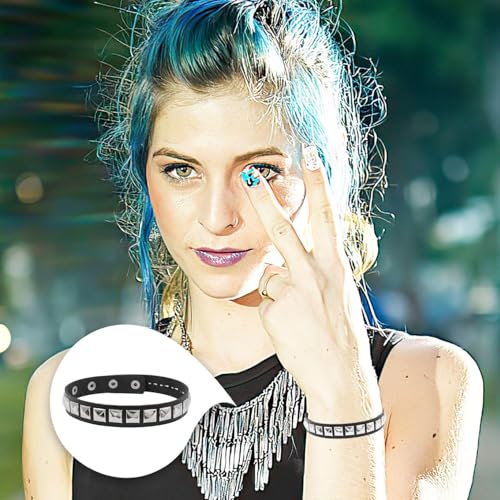 2 Stück Ohrstecker-Halsband, Leder-Nietenarmband, Punk-Nieten-Halsband, Rock-Heavy-Metal-Nietenarmband, Goth-Armband, Nietenarmband