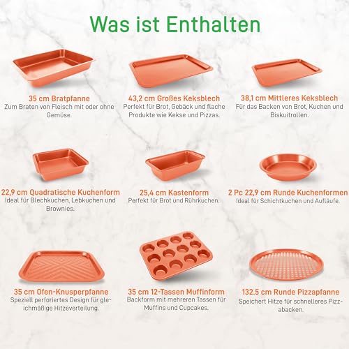 Nutrichef 10-teiliges Backform Set Antihaftbeschichtet, Springform Set Hitzebeständig, Spülmaschinengeeignet & Stapelbar, inkl. Muffinblech, Pizzablech, Springform & Co, Backset für den Backofen – Bild 3