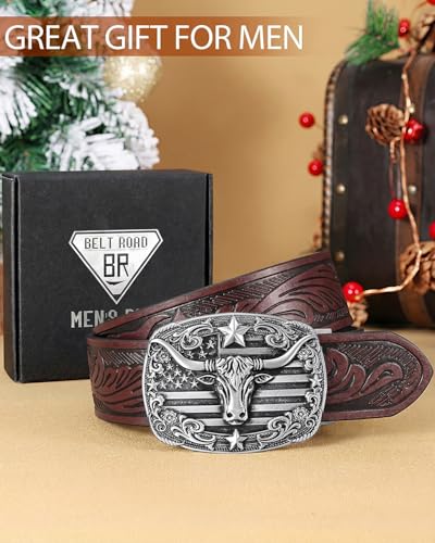 Image of BELTROAD Mens Ratchet Western Belt Leather Cowboy Belts for Men with Automatic Western Buckle Belt for Jeans Christmas Gifts