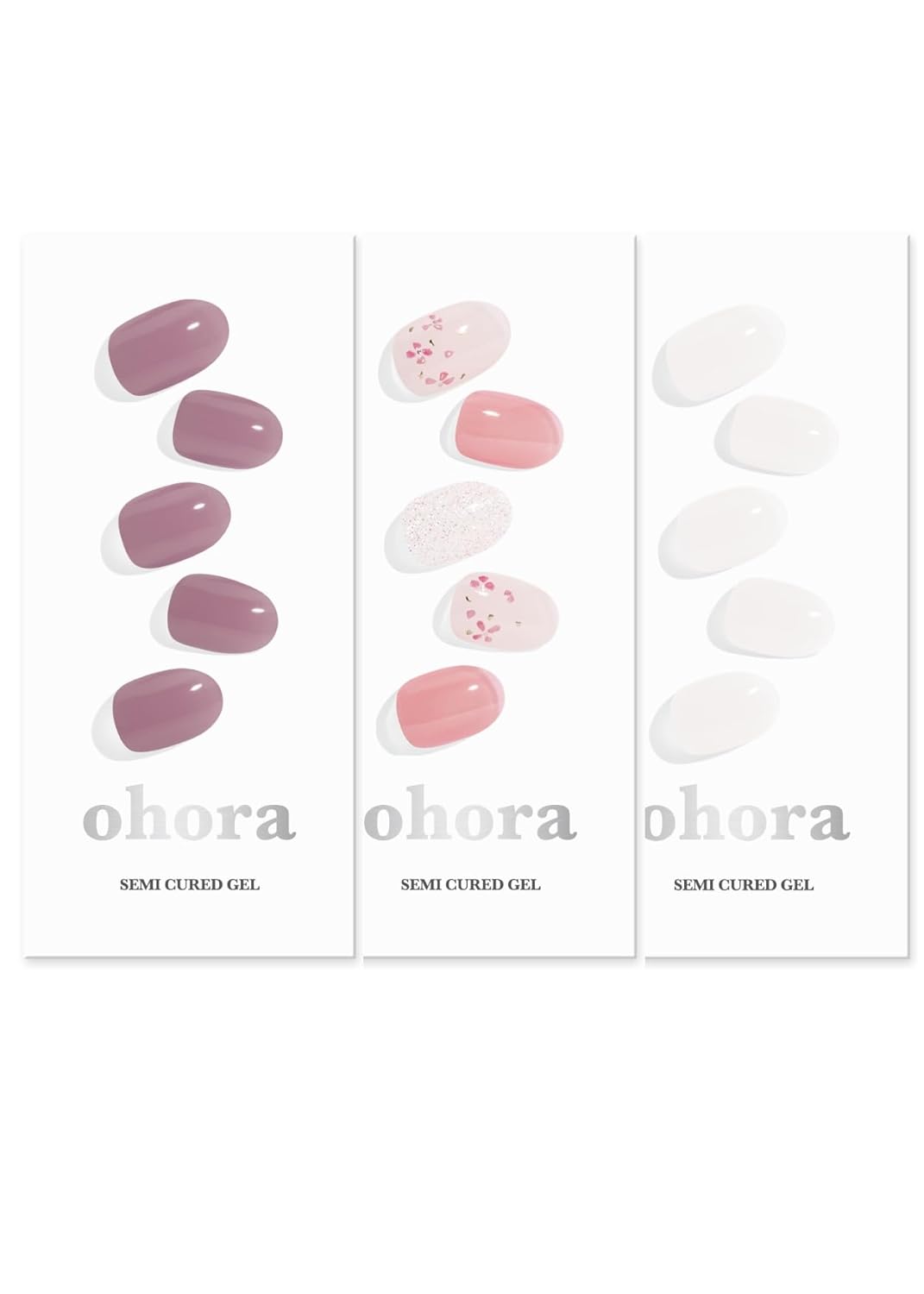 ohora Semi Cured Gel Nail Set of 3 (N Bare Plum & N Rose Diamond & N Bare Crystal) - Professional Salon-Quality Nail Care