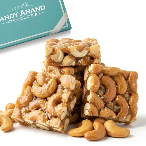 ANDY ANAND CHOCOLATIER Sugar Free &amp; Gluten Free Cashew Brittle - Handcrafted Diabetic Snacks for Adults, Low Carb Cashew Brittle Crunch, Guilt Free Old Fashioned Candy (7 Oz)
