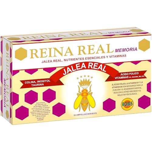 Robis Reina Real Memoria 20 Ampollas de 10ml - Jalea Real con Fósforo, Lecitina de Soja y Vitaminas B - Suplemento para la Concentración, Memoria y Rendimiento Intelectual