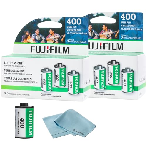 Image of FUJIFILM 400 Color Negative Film (35mm Roll Film, 36 Exposures, 6-Rolls, 2-Pack) + BluebirdSales Microfiber Cleaning Cloth