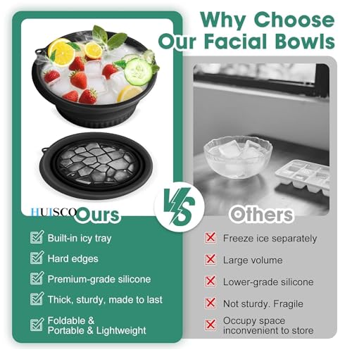 Image of Silicone Collapsible Face Bowl with Built-in Ice Tray | BPA-Free Round Face Bath Basin for Icing Soaking & Skincare | Portable Dishwasher Safe | Black