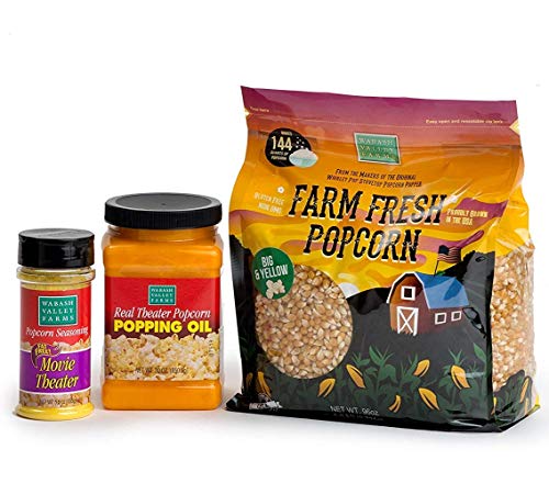 Wabash Valley Farms Starter Pack - 6 lb Big & Yellow Kernels - 30 oz Real Theater Popping Oil - Movie Theater Seasoning