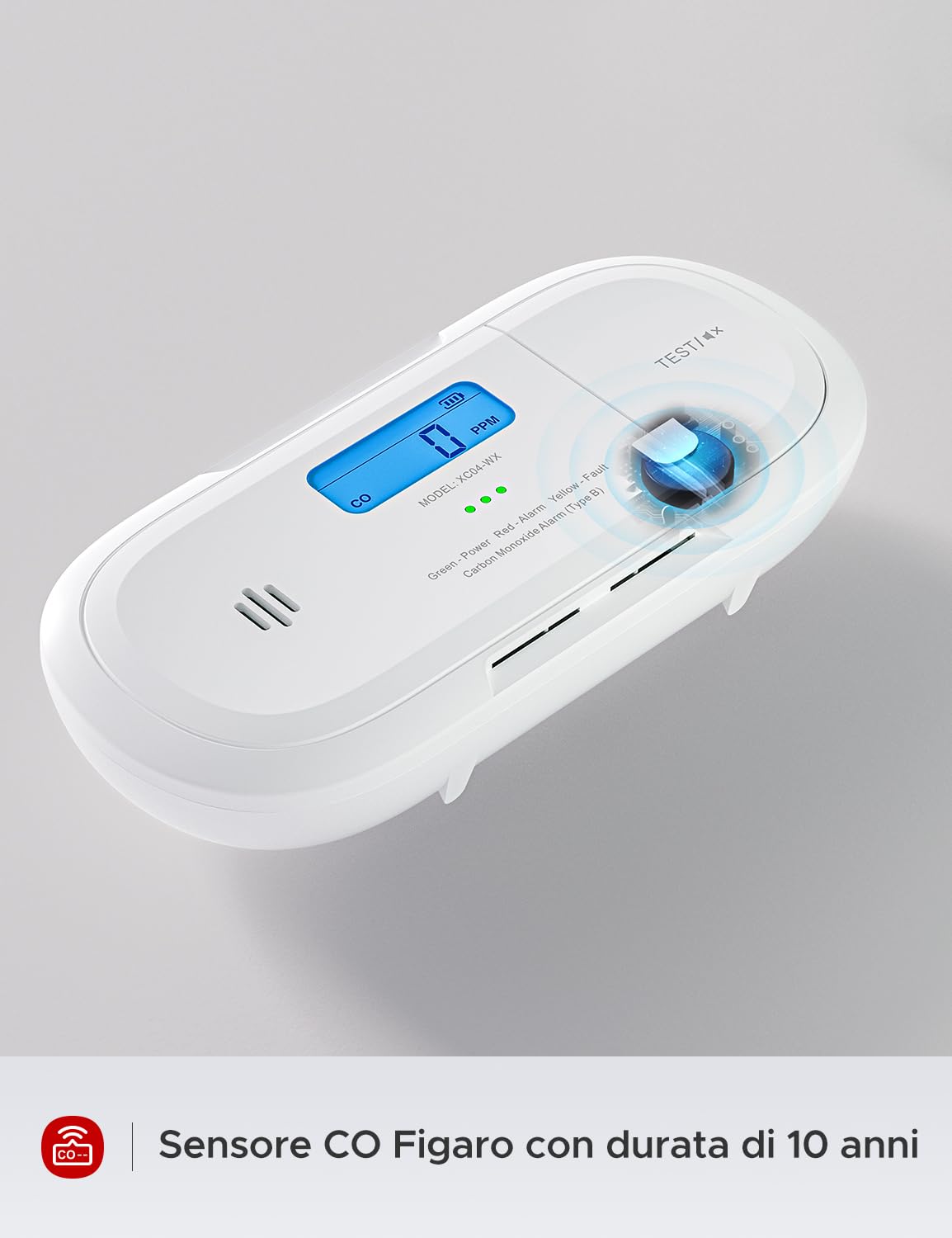 X-Sense rilevatore di monossido di carbonio Wi-Fi, notifiche in tempo reale tramite App X-Sense Home Security, allarme intelligente con batteria sostituibile, EN 50291 conformi, XC04-WX