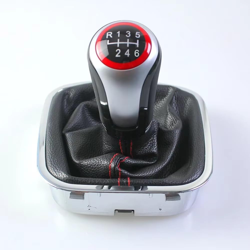Efddtbhe One Color Compatible With Vw For Polo 6C 6R Hatchback Sedan 2011-2019 Gear Shift Knob 5/6 Speed Level Change Knob With Gaiter Boot Cover Shifter Handle(6 Speed)
