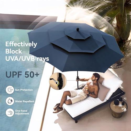 Phi Villa 5 Piece Outdoor Dining Set With Umbrella, 37 Inch Square Metal Dining Table & Cushioned Rattan Chairs With 10Ft Blue Umbrella For Patio thumb #5