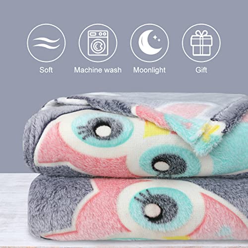 Sleepwish Owl Blanket Glow In The Dark Luminous Moon Blanket For Kids - Soft Plush Star Blanket Throw For Boys And Girls - Gray 63In X 51In Glowing Owl Gift Cute Flannel Blankets #TOP2