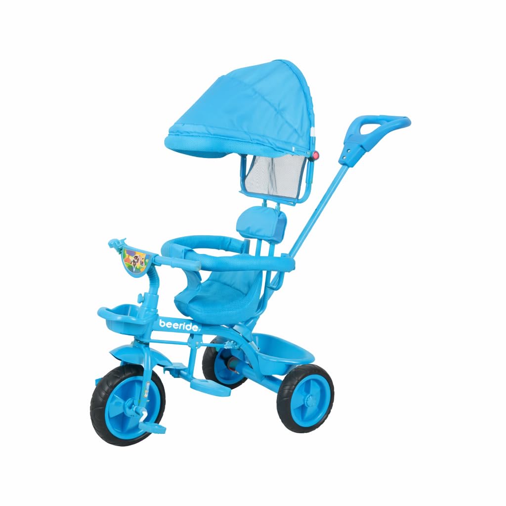 Kids Tricycle with Canopy & Parental Control Handle | Plug-N-Play Baby Tricycle with Cushion Seat, Safety Guard Rail & Storage Basket | Heavy-Duty Trike for Boys & Girls (Up to 30 kg) (Blue)-image-22