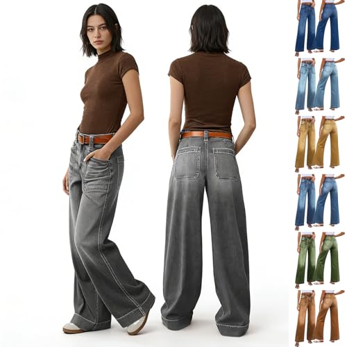Pantalón denim holgado y transpirable con pernera recta y bolsillos estilo casual 2
