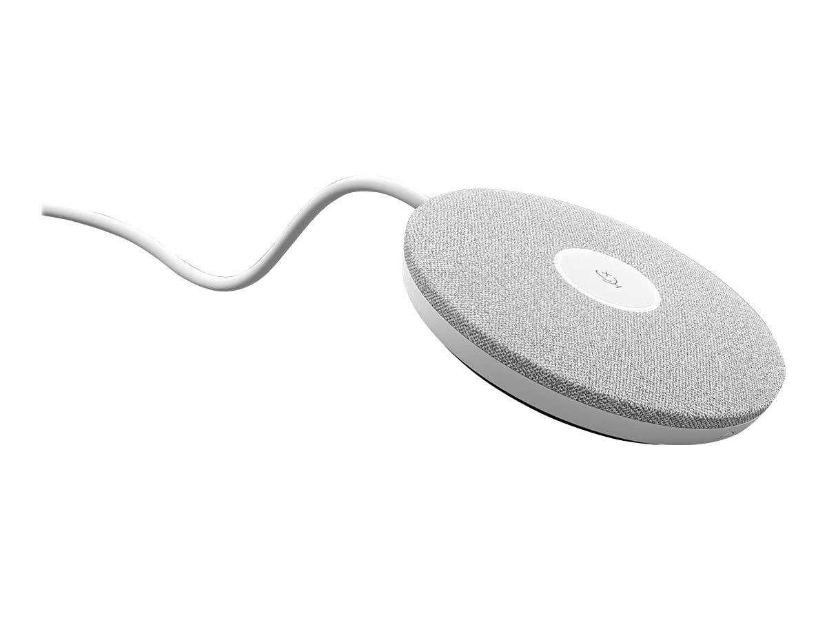 Logitech Rally Mic Pod – Quatre microphones omnidirectionnels de formation de faisceau, filtre AI, détecteur d'activité vocale, annulation d'écho acoustique, chaînable, câble de 2,95 m, blanc (952