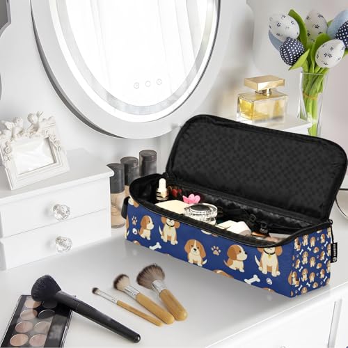 Bolsa de viaje para herramientas de cabello con almohadilla resistente al calor para planchas y rizadores, organizador impermeable con diseño de cachorro Beagle miniatura 7