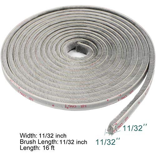 Torrami Felt Weather Stripping Seal Tape 11/32 Inch X 11/32 Inch X 16 Ft, Self Adhesive Door Brush Seal Strip With New Package Neat Pile Keep Draft Out Warm In Winter, Grey #TOP1