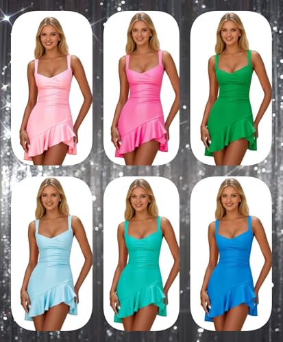 Ruffle Satin Short Homecoming Dresses for Teens 2025 Spaghetti Straps Night Out Dresses for Women4