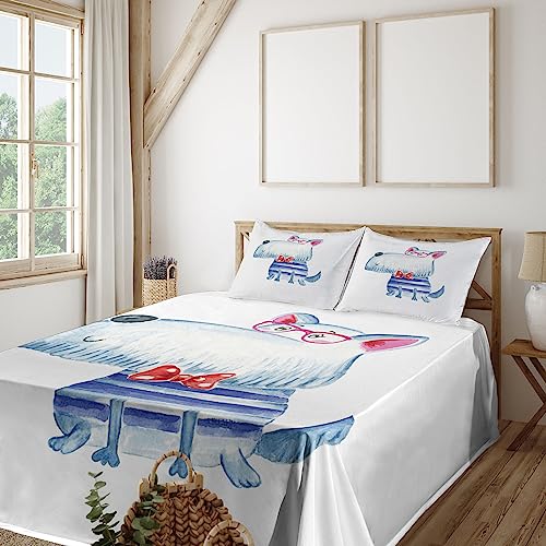 Lunarable Puppy Dog Nerdy Best Friends Sheet Set, King, Navy