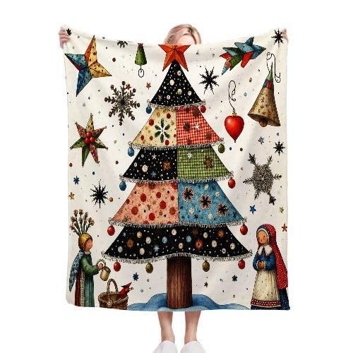 ZZXHG Manta para Sofá 240 x 260 áRbol de Navidad Patchwork, Manta para Cama 180 de Franela, Manta Polar 100% Microfibra Extra Suave, Mantitas Cubre Sofá para Niños y Adultos, Hogar Oficina Viaje