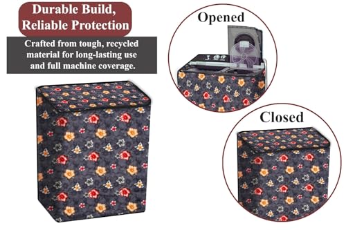 Image of The Furnishing Tree Polyester Waterproof Semi Automatic Washing Machine Cover Suitable for LG 9 Kg, 9.5 Kg & 10 Kg, Dimension DxWxH In Cms: ( 53.3x89x99 ), Floral Pattern Grey