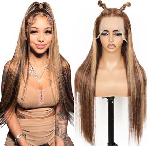 Highlight Ombre Lace Front Wigs Human Hair Perruque Cheveux Humain Pre Plucked 13x4 4/27 Straight Wig Perruque Femme Naturelle Highlight Honey Blonde Balayage...