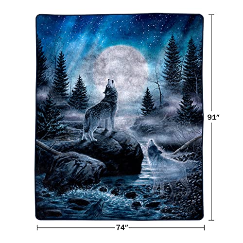 Bedford Home Heavy Fleece Howling Wolf Pattern-Plush Thick 8 Pound Faux Mink Soft Blanket For Couch Sofa Bed (74” X 91”), Multicolor #TOP1