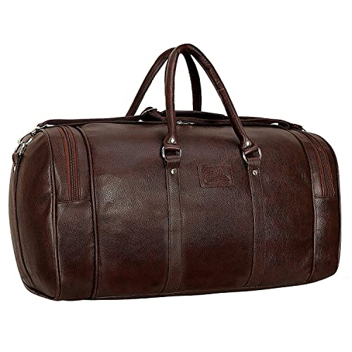 Image of Leather World Duffle Bag 55 L Brown Vegan Leather Weekender Travel Luggage Bag with Detachable Shoulder Strap for Men & Women (Brown)