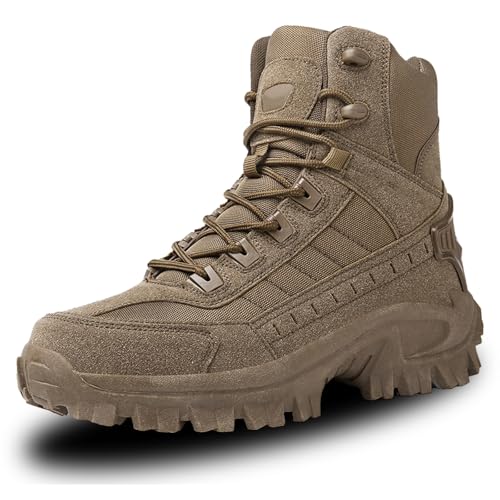Men's Waterproof Side Zipper Outdoor Combat Boots, Tactical Boots, Men's Military Tactical Work Side Zipper Lightweight Comfortable Orthopedic Hiking Motorcycle Combat Boot