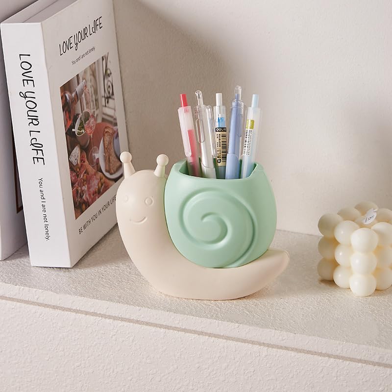 Cute Pen Container Holder Snail-shape Desk Decoration Stocking Stuffers Creative Multi-Functional Pen/pencil Holder Desk Organizer Accessory Makeup Storage Office Home Art Supply Nice Gift (Green)