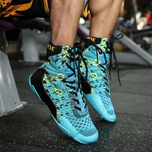 Image of Mens Boxing Shoes High Top Lightweight Breathable Boxing Boots with Ankle Support for Training and Sparring LS198