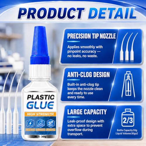 Image of Plastic Glue for Models & Miniatures, 30g Instant CA Adhesive with Precision Applicator, Strong Model Glue for PLA, ABS, PVC, Acrylic & 3D Print Repairs