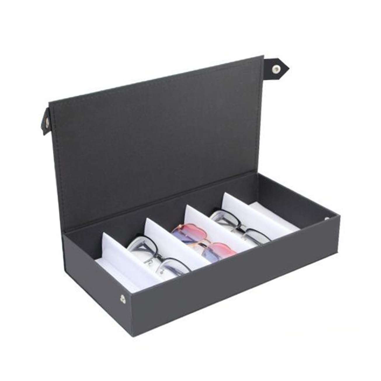 caja de almacenamiento de gafas sunglasses organizer relojero organizador hombre cadena de gafas titular de gafas embalaje vitrina de gafas de sol Lentes cuero pu Black