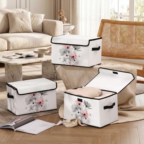 Image of Stackable Storage Bins with Lids,Closet Organizers Fabric Box for Home and Office,Blanket Clothes Organizers,Under Bed Storage Containers 3 Pack