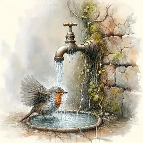 Xylogist Bird Bath Diamond Art Kits for Adults, Bird Diamond Painting for Beginners, 5D DIY Full Drill Diamonds Gem Craft Art Home Wall Decor 12x12Inch