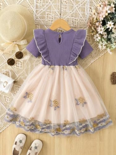 Image of TAGAS Girls Frock Dress | Floral Printed Princess Dress with Full Sleeves, Ruffle Shoulders & Flared Skirt | Birthday Dress for Girls | Wedding & Special Occasion Wear | 1-9 Years