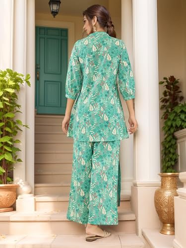 Nainvish Women's Teal Blue Printed Straight Rayon Blend V-Neck Co-Ord Set (Sd728_Kb-Xl_Teal Blue)