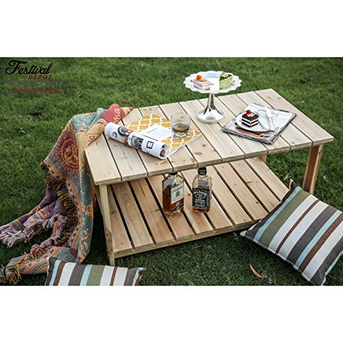 Festival Depot Natural Wood Outdoor Furniture Adirondack Patio Bistro Rectangle Dining Wooden Table Top With Steel Legs 2-Shelf Storage 37. 5"(L) X 20. 1"(W) X 18. 5"(H),Wood Color #TOP4