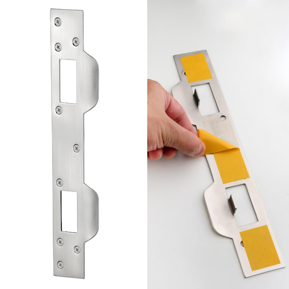 Door Strike Plate Double Holes, with Reinforced Torx/Star Screws & Bit, Heavy-Duty Latch Reinforcement Plate Security Striker for Exterior Interior Door (1, Satin Nickel)