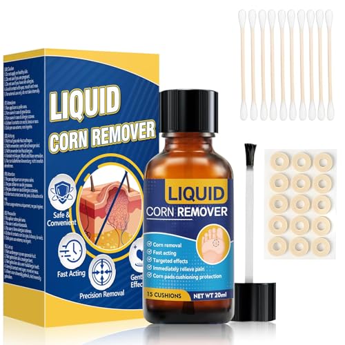 Corn and Wart Remover for Feet Fast Acting Foot Care Solution for Corns Calluses and Common Warts Gentle Skin Softening Liquid 20ml Foot Treatment Kit with Cushions and Application Swabs