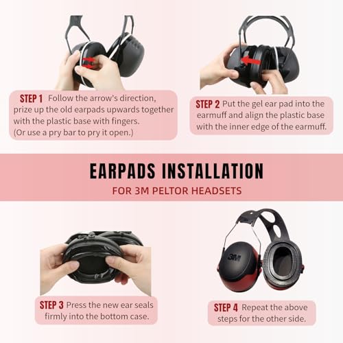 Image of Silicone Gel Earpads Fit for 3M Peltor X1A-X5A Headsets, Peltor Tactical 100 300 500, Peltor 7004, PROHEAR 037 /033, ZOHAN EM042 / 033 (Snap in Type-Red Bottom Shell)