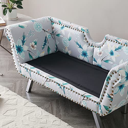 Holaki 61"Velvet Loveseat,Upholstered Chesterfield Sofa With 2 Round Pillows,Mid Century Modern Settee Love Seat With Nailhead Trim Curved Backrest Roll Arm,Metal Leg,Small Sofa For Livingroom(Flower) #TOP4