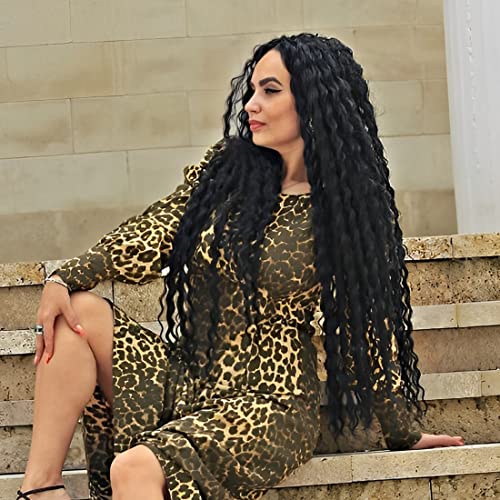 Ocean Wave Crochet Hair 30 Inch Deep Wave Crochet Braids Hair for Women Natural Black Ocean Wave Braids Hair Crochet Braiding Synthetic Hair Extensions, 8 Packs