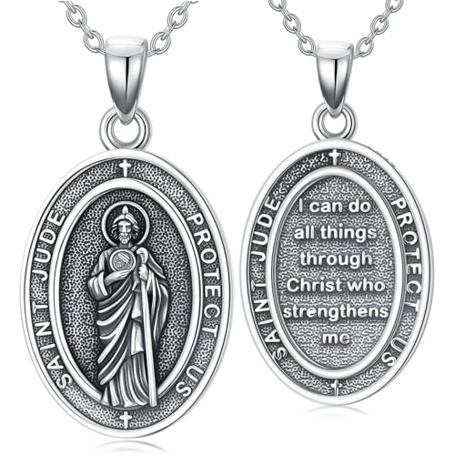 PELOVNY Protection Necklace 925 Sterling Silver St Anthony Francis Joseph Peregrine Raphael Sebastian Medal I Can Do All Things Through Christ Patron Saint Jewelry Christian Gifts for Men Women