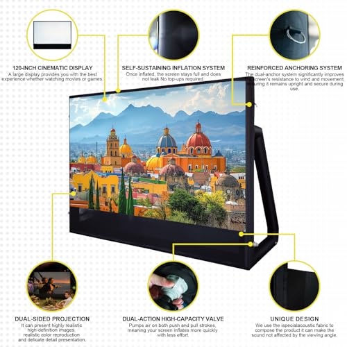 Image of Inflatable Projector Screen I Air-Tight No-Blower Design,Made from TPU Tarpaulin, 120 inch (Equivalent to 16ft) for Indoor & Outdoor Use Backyard, Pool, Party, Camping(Excluding air Pump)