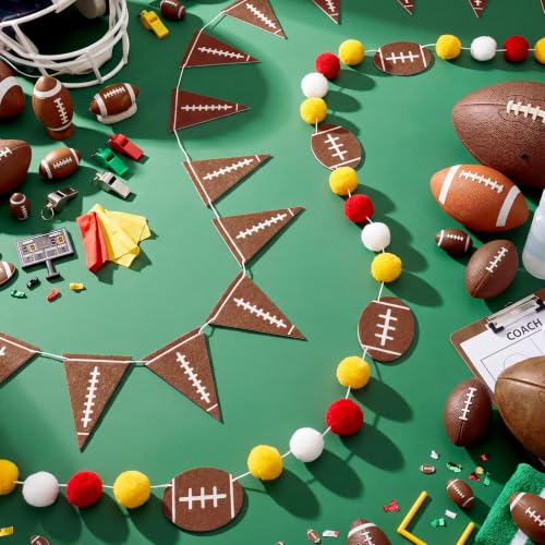 Image of Tatuo 3 Pcs 17.72 ft Football Felt Ball Garland Sports Rugby Pompom Pennant Bunting Banner for Football Game Day Sports Party Decorations