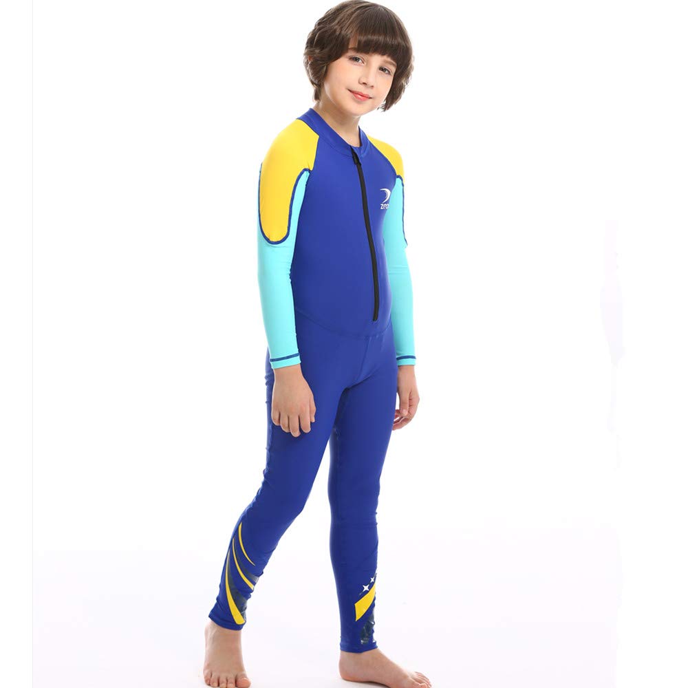 ZCCO Traje de baño para niños, traje de sol de cuerpo completo, traje de baño de una pieza de manga larga para nadar, bañarse, surfear, etc. Deportes acuáticos (azul, S)