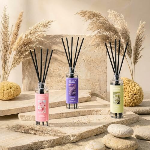 Image of Airkeep Reed Diffuser Set,1.69 fl oz (50 ml) - Lavender Eucalyptus Oil Diffusers with 8 Reed Sticks,Home Fragrance Reed Diffuser for Bathroom Shelf Decor