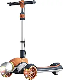 Patinete Infantil Dobravel Com Farol Musica E Luz E Freio Laranja